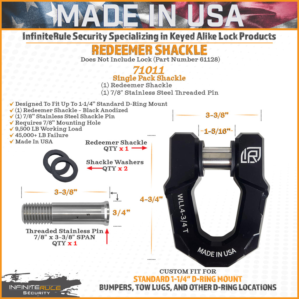 71011 | Single Pack, Redeemer D-Ring Shackle, Black Anodized Aluminum, Heavy-Duty for Off-Road Vehicle Recovery