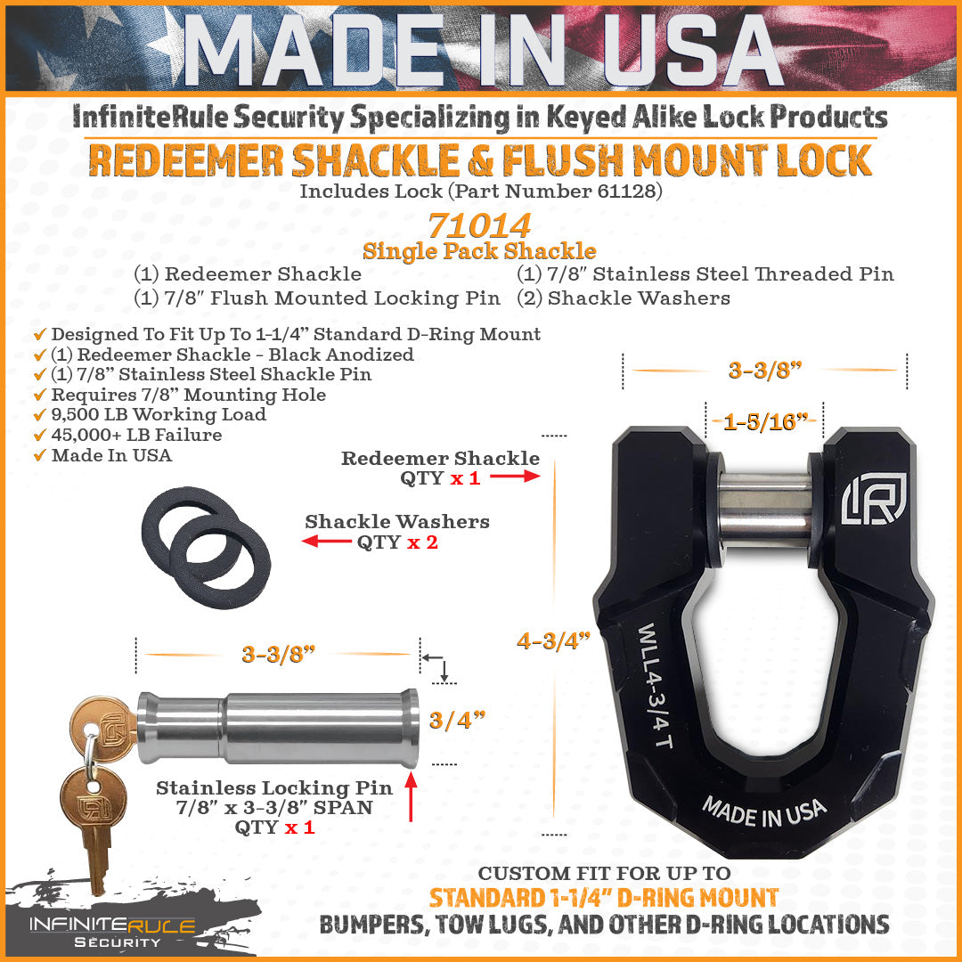 71014 | Single Pack With Lock, Redeemer Locking D-Ring Shackle, Black Anodized Aluminum, For Heavy-Duty Off-Road Vehicle Reco