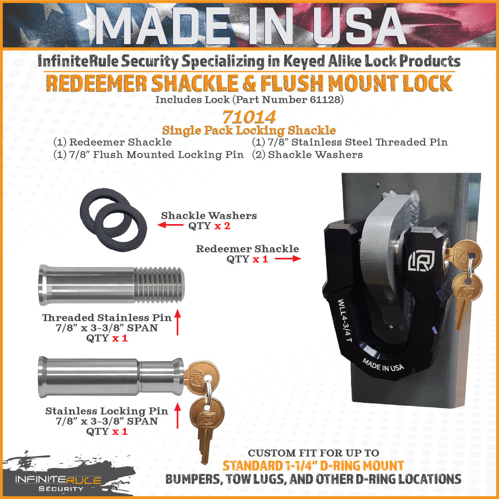 71014 | Single Pack With Lock, Redeemer Locking D-Ring Shackle, Black Anodized Aluminum, For Heavy-Duty Off-Road Vehicle Reco