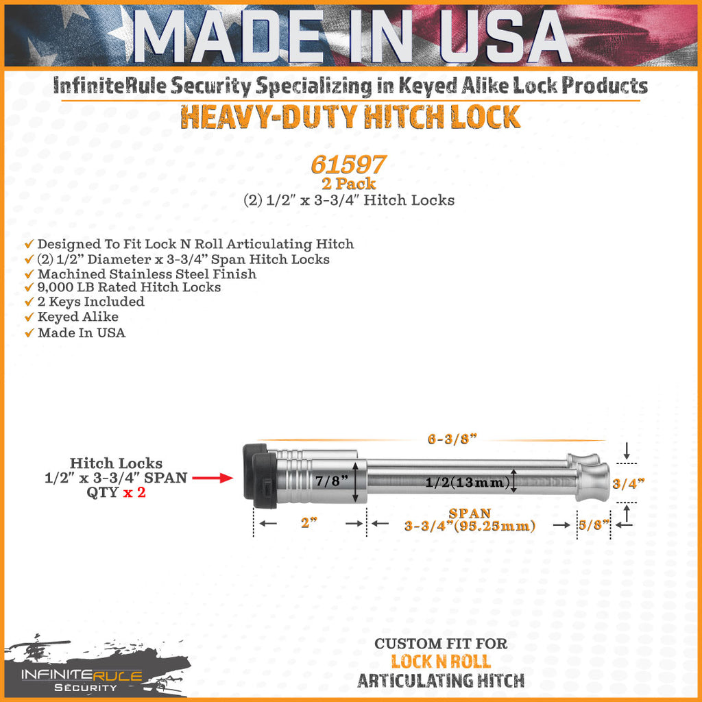 61597 | 2 Pack, Keyed Alike, Hitch Locks For Lock N Roll Articulating Hitch - Fits Adjustable Ball Mount Only - DOES NOT FIT 