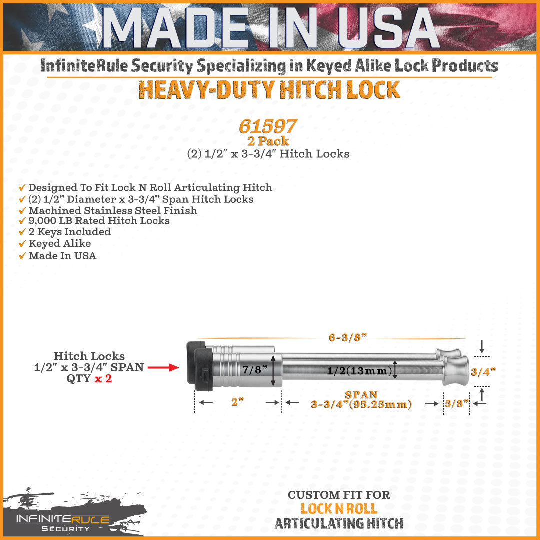 61597 | 2 Pack, Keyed Alike, Hitch Locks For Lock N Roll Articulating Hitch - Fits Adjustable Ball Mount Only - DOES NOT FIT 