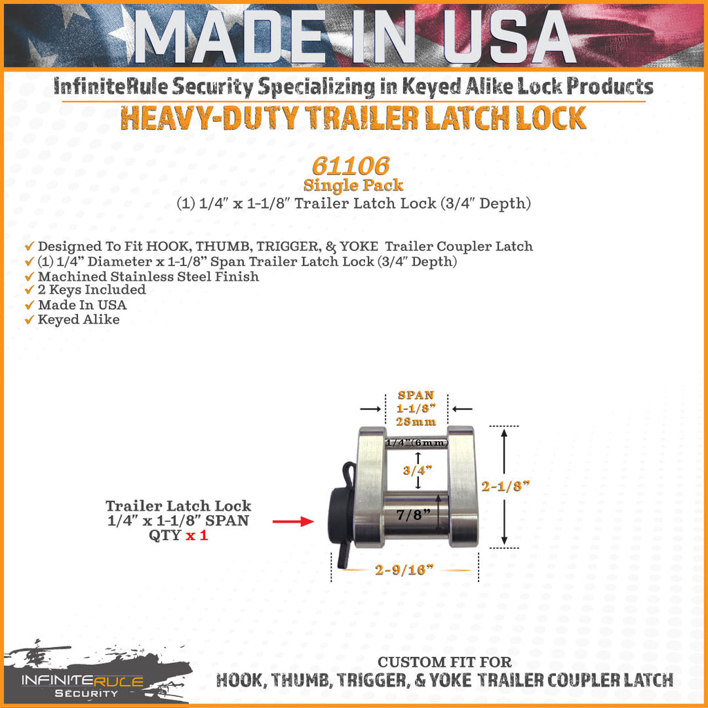 61106 | Trailer Latch Lock For HOOK, THUMB, TRIGGER, & YOKE Trailer Coupler Latch