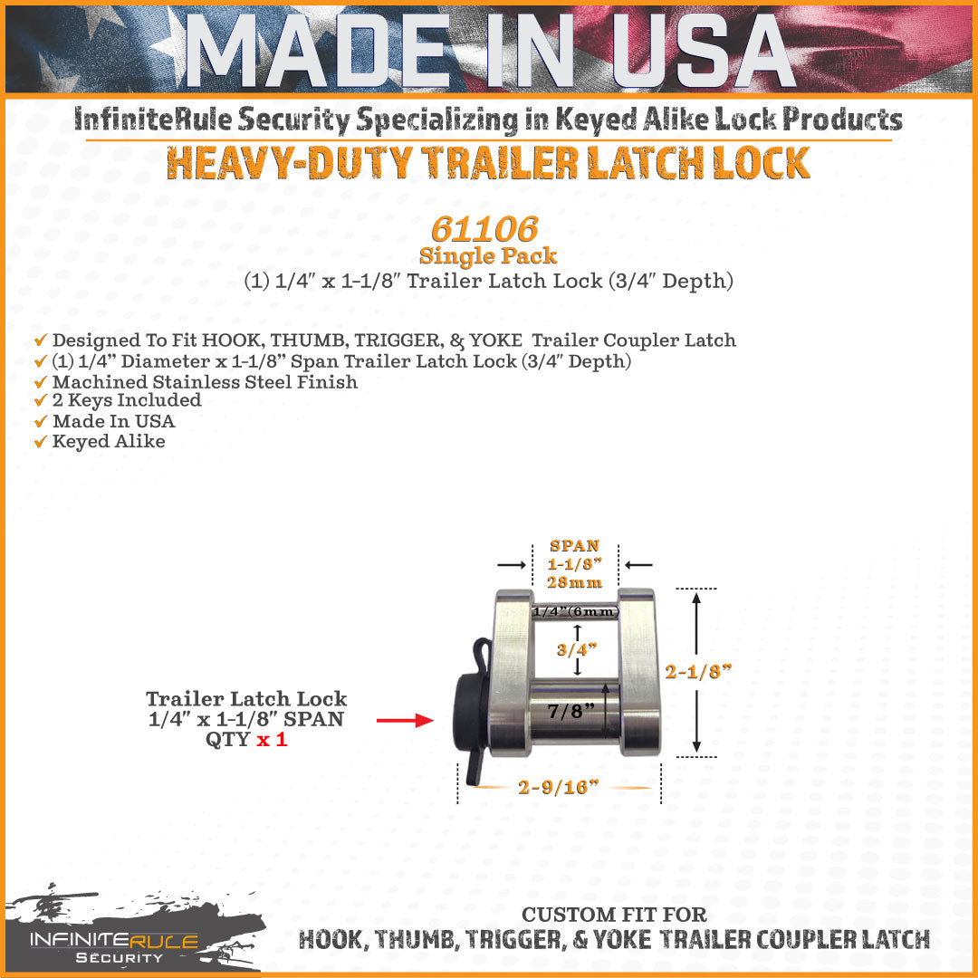 61106 | Trailer Latch Lock For HOOK, THUMB, TRIGGER, & YOKE Trailer Coupler Latch