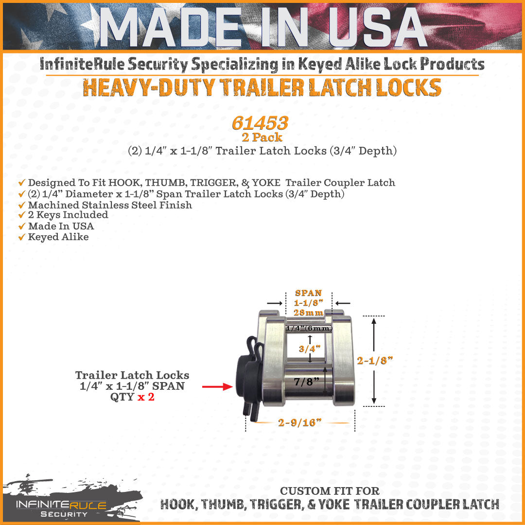 61453 | 2 Pack, Keyed Alike, Trailer Latch Locks For HOOK, THUMB, TRIGGER, & YOKE Trailer Coupler Latch