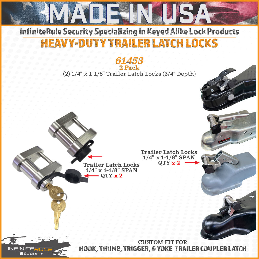 61453 | 2 Pack, Keyed Alike, Trailer Latch Locks For HOOK, THUMB, TRIGGER, & YOKE Trailer Coupler Latch