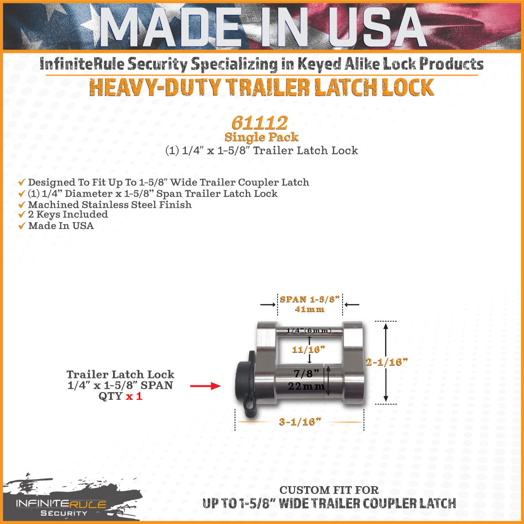 61112 | Trailer Latch Lock For Up To 1-5/8" Wide Trailer Coupler Latch - (11/16" Depth)