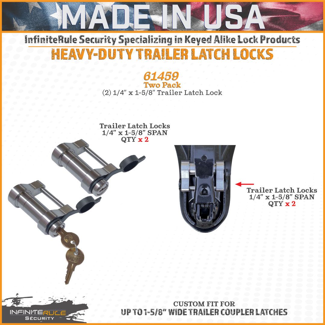 61459 | 2 Pack, Keyed Alike, Trailer Latch Locks For Up To 1-5/8" Wide Trailer Coupler Latch - (11/16" Depth)
