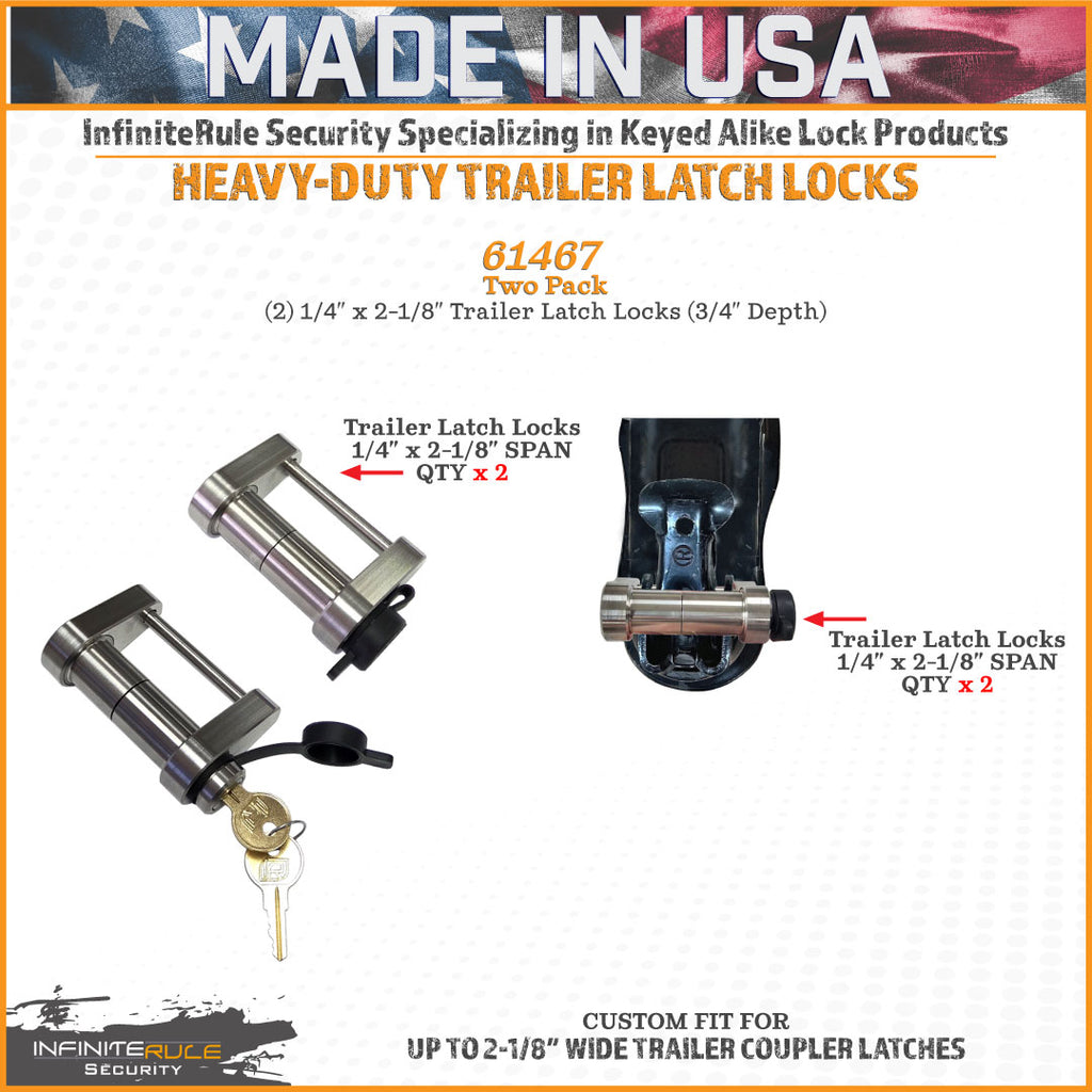 61467 | 2 Pack, Keyed Alike, Trailer Latch Locks For Up To 2-1/8" Wide Trailer Coupler Latch - (3/4" Depth)