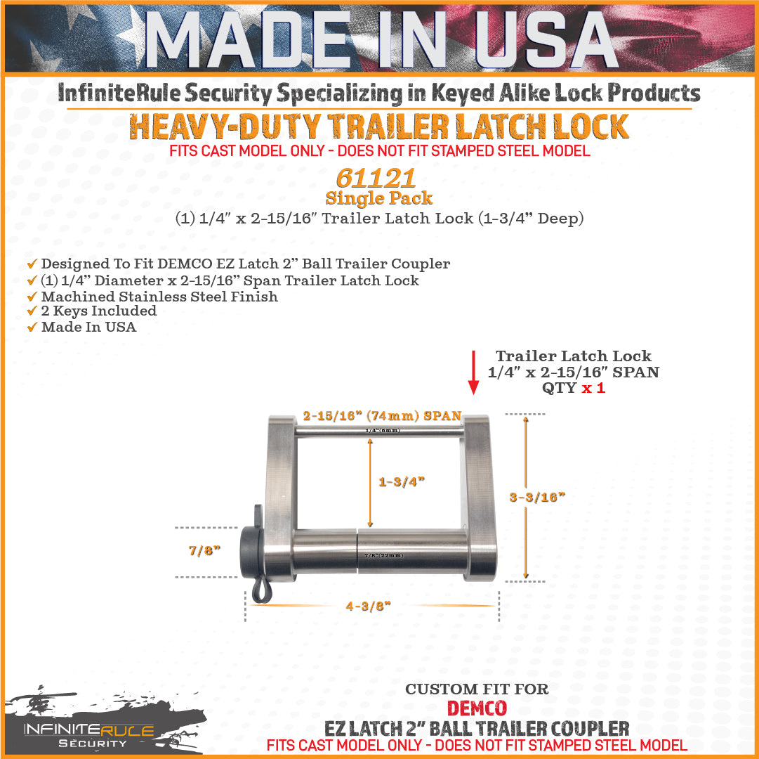 61121 | Trailer Latch Lock For DEMCO EZ Latch - 2″ Ball Coupler - Fits Cast Model Only - DOES NOT FIT Stamped Model