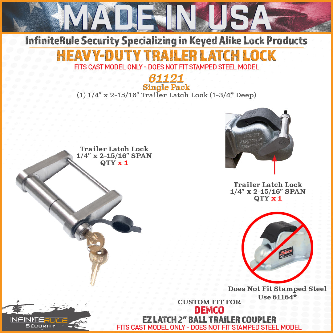 61121 | Trailer Latch Lock For DEMCO EZ Latch - 2″ Ball Coupler - Fits Cast Model Only - DOES NOT FIT Stamped Model