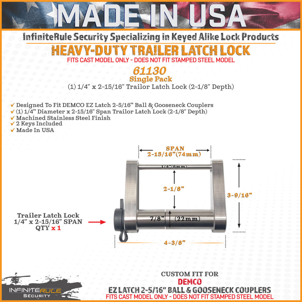 61130 | Trailer Latch Lock For DEMCO EZ Latch 2-5/16" Ball & Gooseneck Couplers - Fits Cast Model Only - DOES NOT FIT Stamped