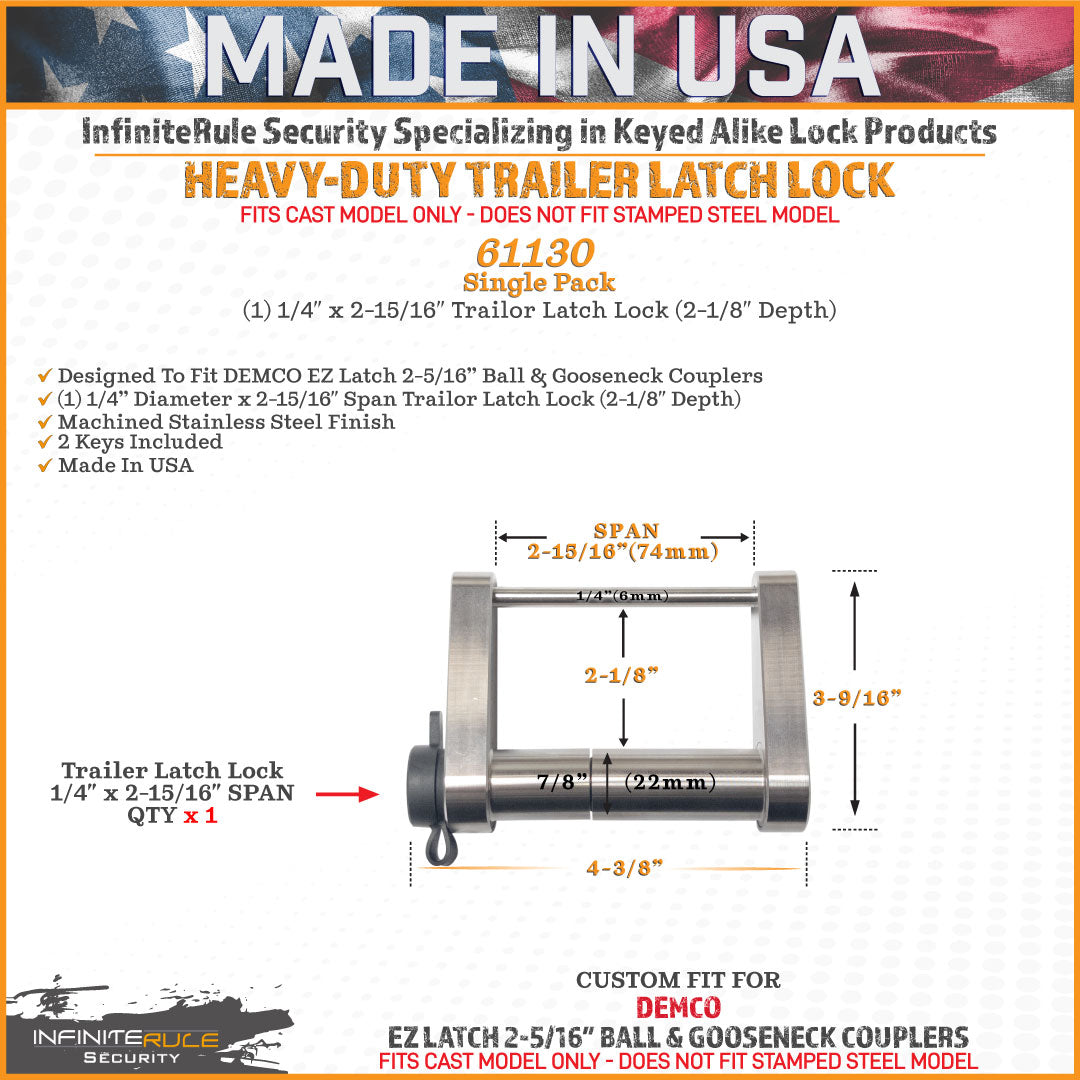 61130 | Trailer Latch Lock For DEMCO EZ Latch 2-5/16" Ball & Gooseneck Couplers - Fits Cast Model Only - DOES NOT FIT Stamped
