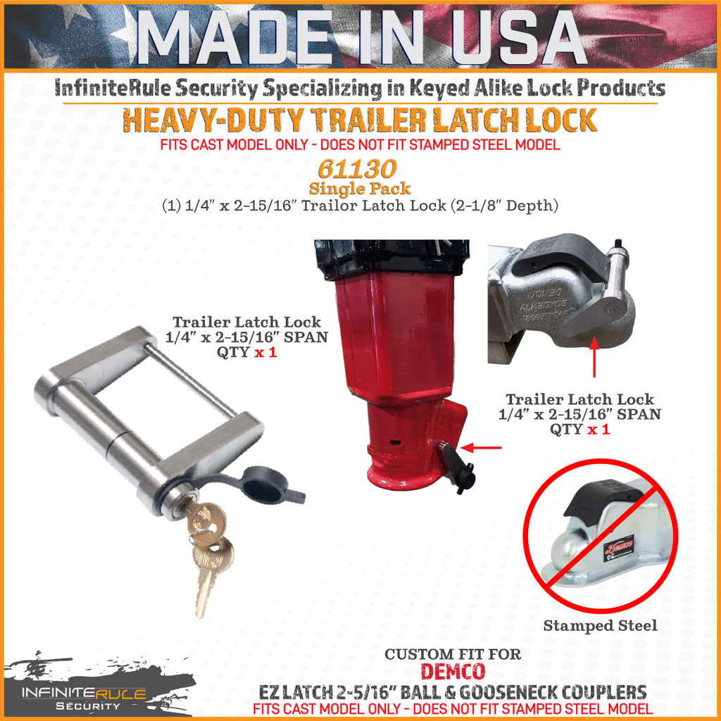 61130 | Trailer Latch Lock For DEMCO EZ Latch 2-5/16" Ball & Gooseneck Couplers - Fits Cast Model Only - DOES NOT FIT Stamped