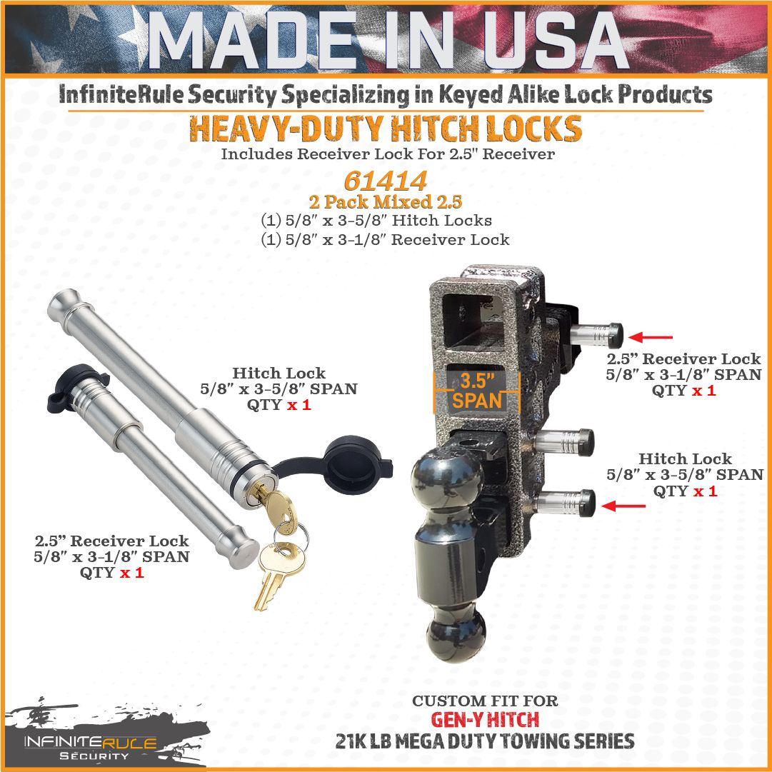 61414 | 2 Pack Mixed 2.5, Keyed Alike, Hitch Locks For Gen-Y Hitch 21K LB Mega Duty Series - Includes Lock For 2.5" Receiver