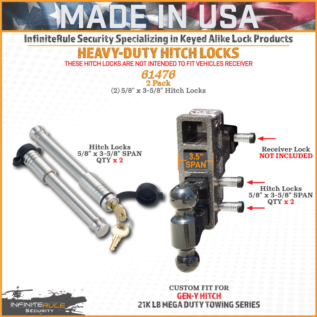 61476 | 2 Pack Mixed 3.0, Keyed Alike, Hitch Locks For Gen-Y Hitch 21K LB Mega Duty Series - Includes Lock For 3.0" Receiver
