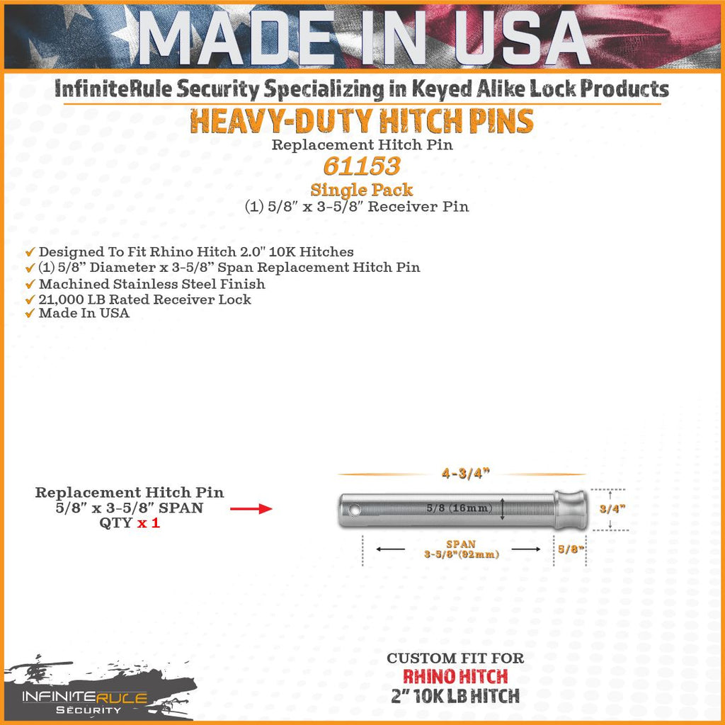 61153 | Hitch Pin For Rhino Hitch 2.0" 10K LB Hitch
