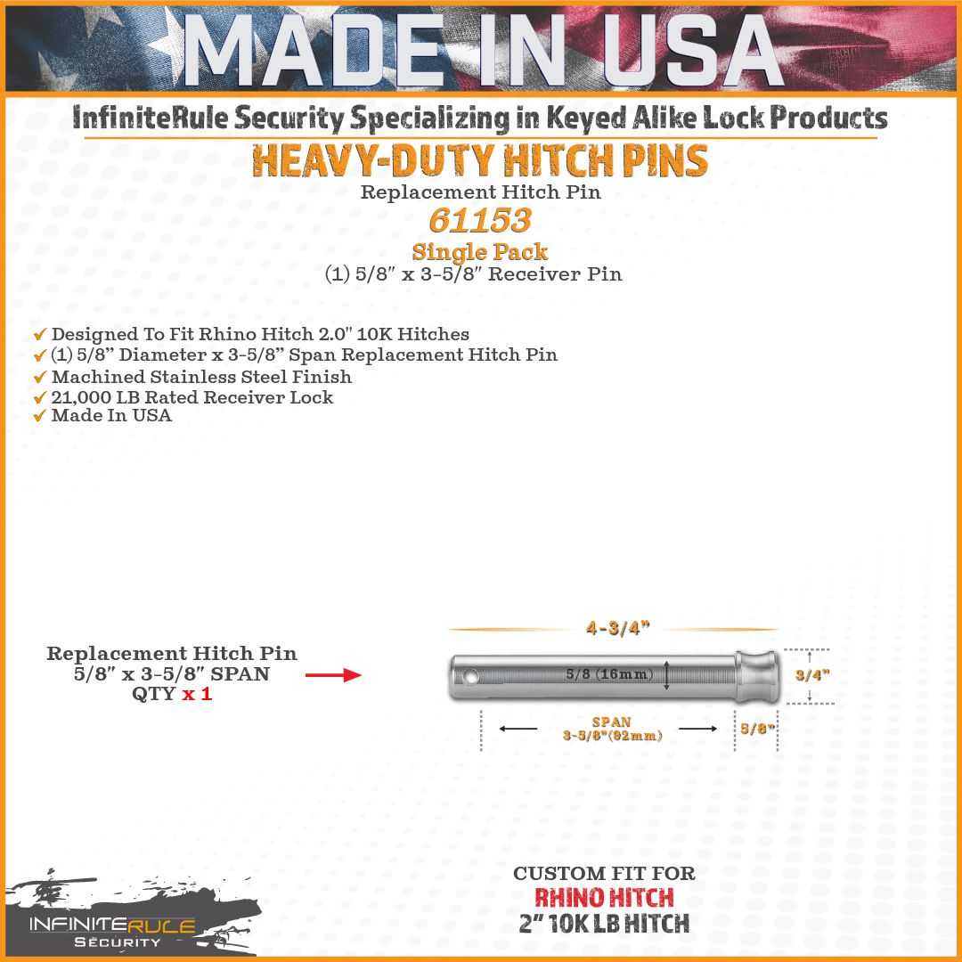 61153 | Hitch Pin For Rhino Hitch 2.0" 10K LB Hitch