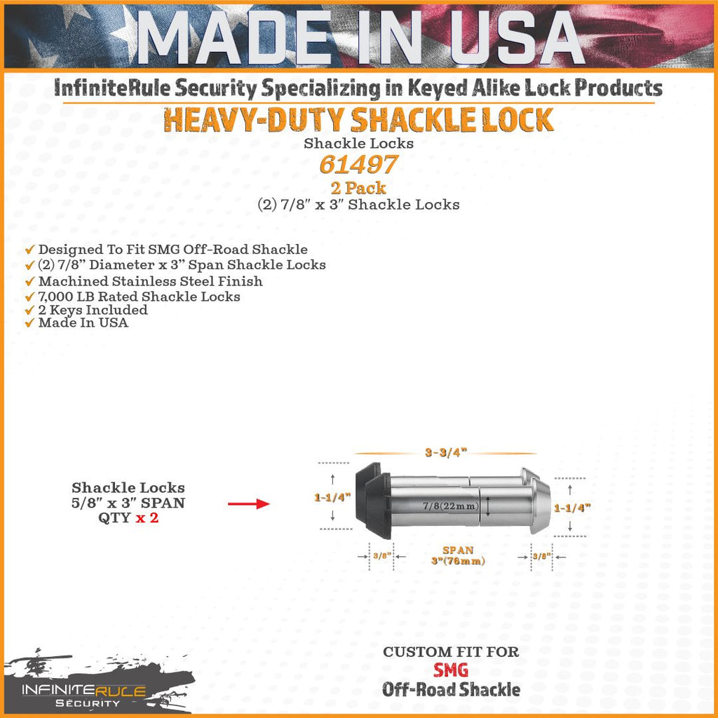 61497 | 2 Pack, Keyed Alike, Shackle Lock For SMG Shackle - DOES NOT FIT OTHER STYLE HOOKS & SHACKLES