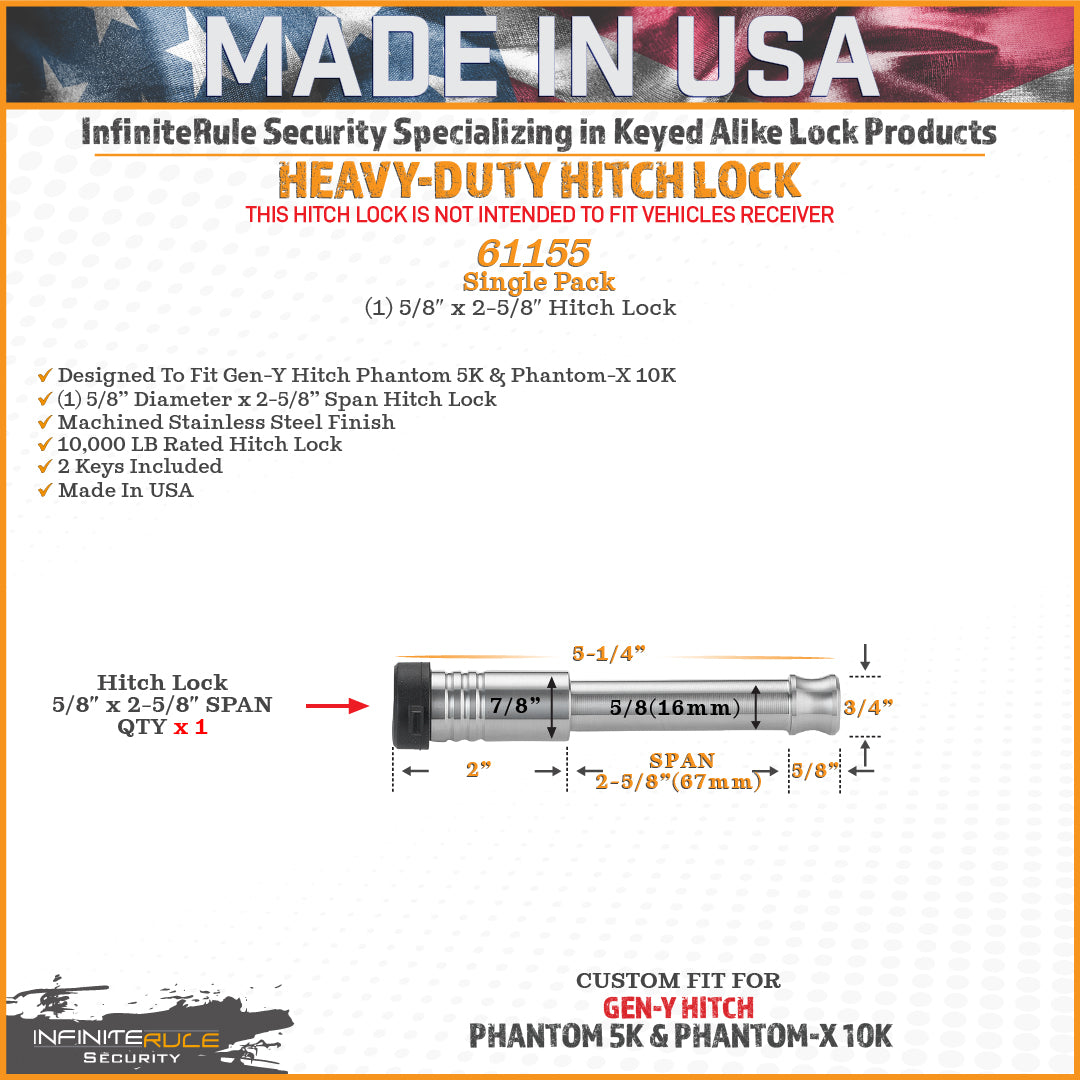 61155 | Hitch Lock For Gen-Y Hitch Phantom-X 10K & Phantom 5K Hitches - Fits Adjustable Ball Mount Only - DOES NOT FIT Vehicl