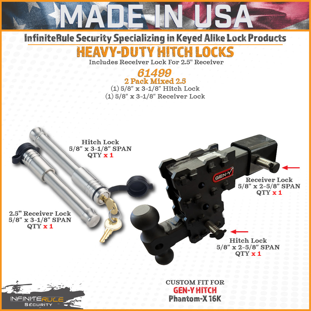 61499 | 2 Pack, Keyed Alike, Hitch Locks For Gen-Y Hitch Phantom-X 16K & Phantom Flip & Tow Hitches - Fits Adjustable Ball Mo