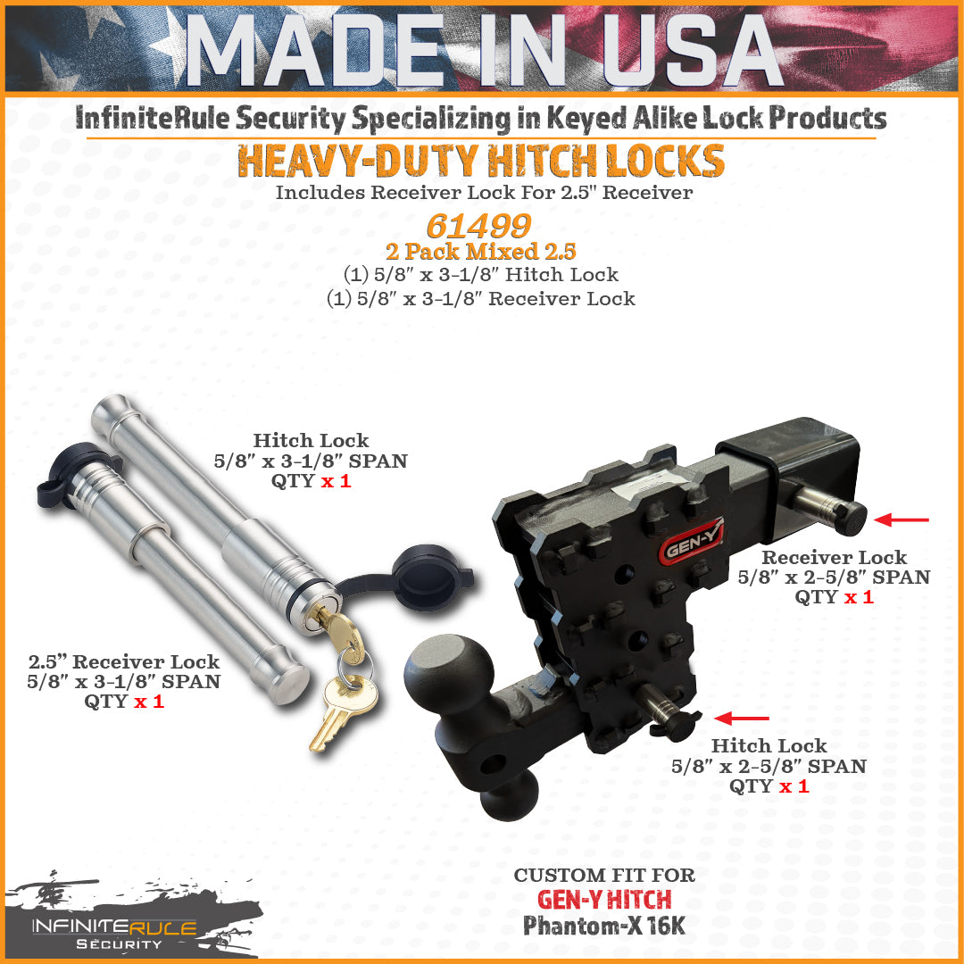 61499 | 2 Pack, Keyed Alike, Hitch Locks For Gen-Y Hitch Phantom-X 16K & Phantom Flip & Tow Hitches - Fits Adjustable Ball Mo