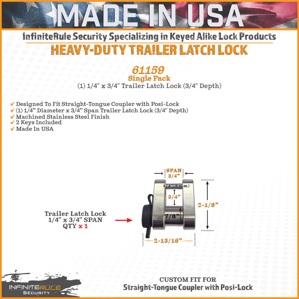 61632 | 3 Pack Mixed, Keyed Alike, Locks For Straight Tongue Posi-Lock Coupler w/ Protector, Latch, & 2.5” Receiver