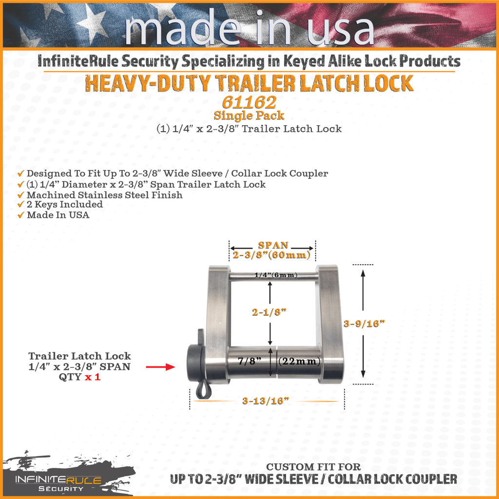 61162 | Trailer Latch Lock For Bulldog Style Coupler W/ Low Profile Latch - Fits Sleeve & Collar Lock