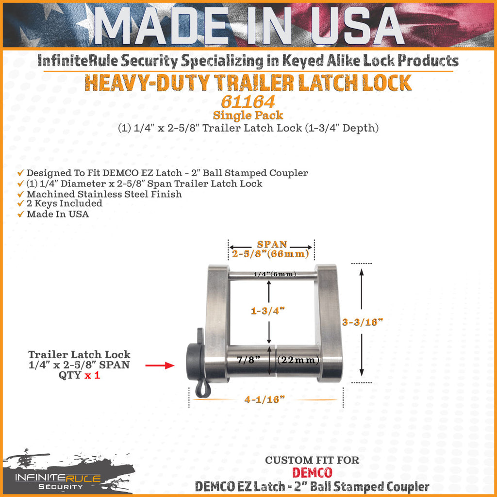 61164 | Trailer Latch Lock For DEMCO EZ Latch - 2″ Ball - Stamped Coupler (1-3/4" Depth)