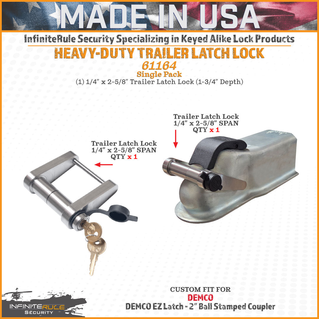 61164 | Trailer Latch Lock For DEMCO EZ Latch - 2″ Ball - Stamped Coupler (1-3/4" Depth)