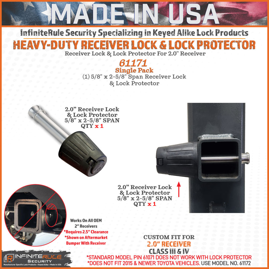 61171 | Receiver Lock and Lock Protector For 2.0" Receiver - Class III, IV - DOES NOT FIT 2015+ Toyota 2.0" Receiver