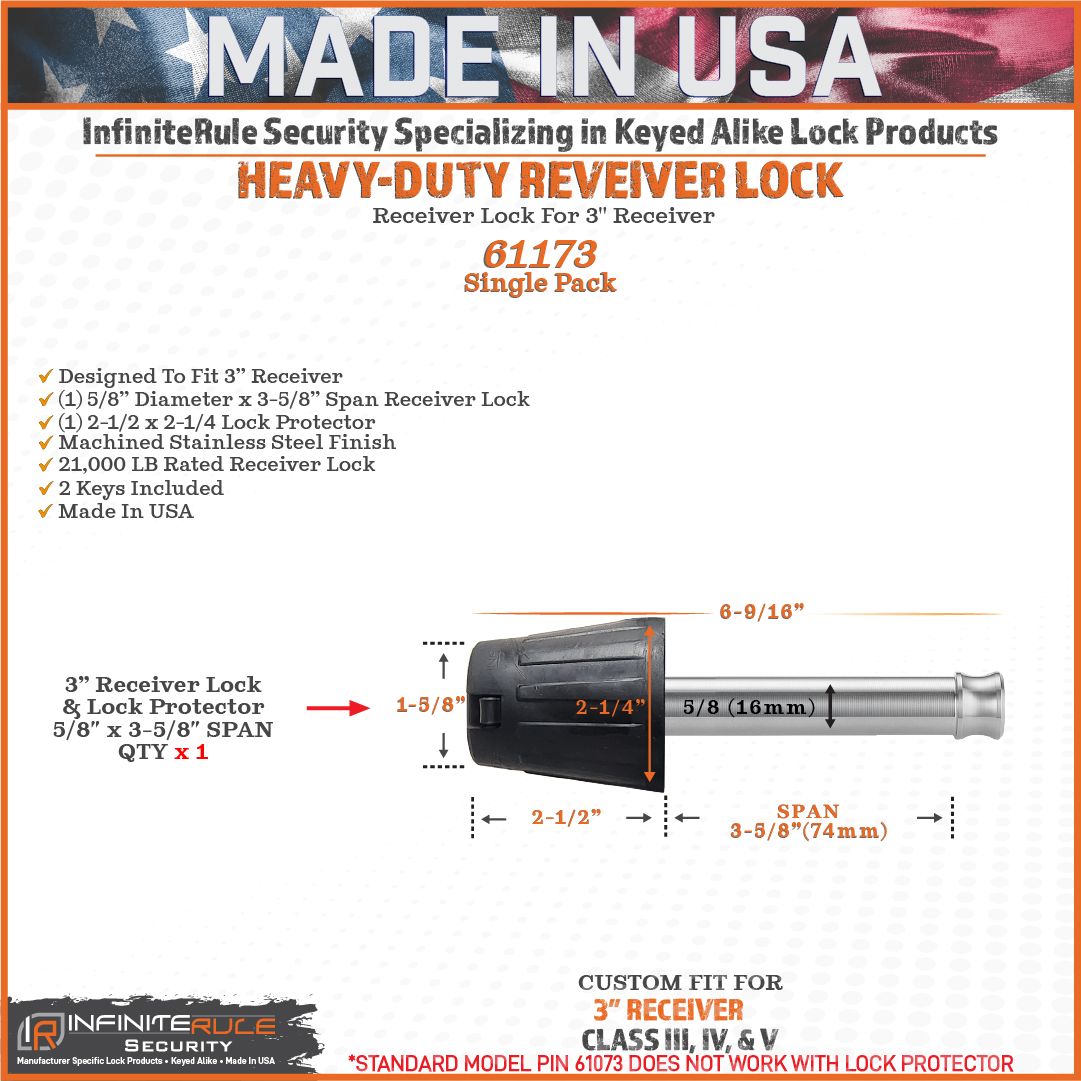 61173 | Receiver Lock and Lock Protector For 3.0" Receiver