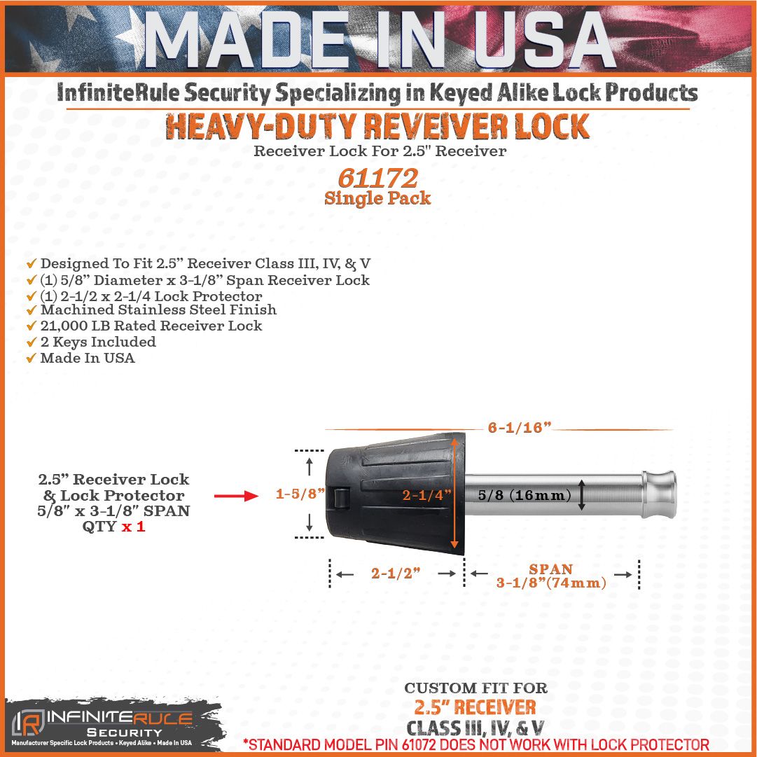 61172 | Receiver Lock and Lock Protector For 2.0" & 2.5" Receiver - Class III, IV, V