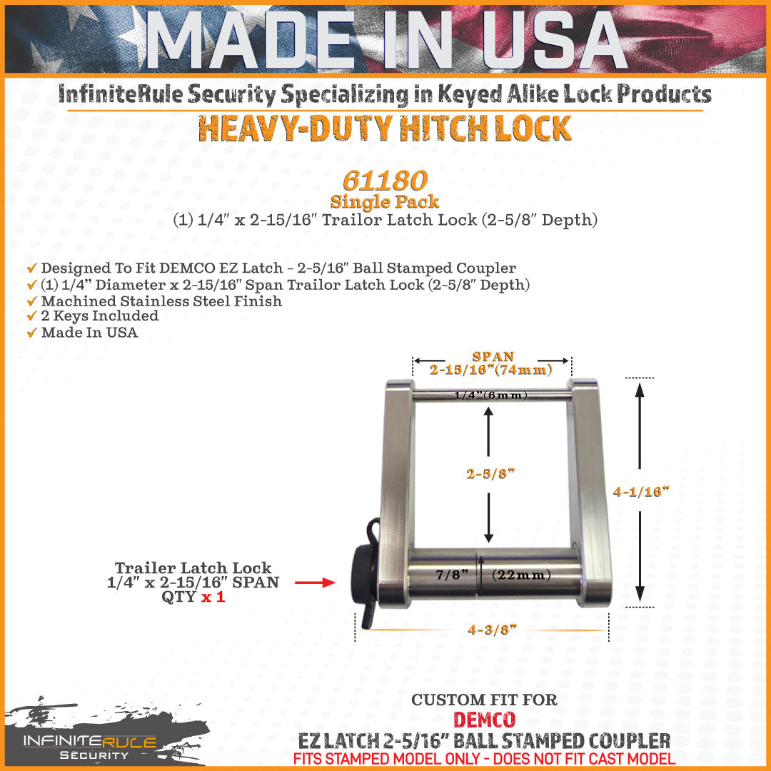61180 | Trailer Latch Lock For DEMCO EZ Latch - 2-5/16″ Ball - Stamped Coupler