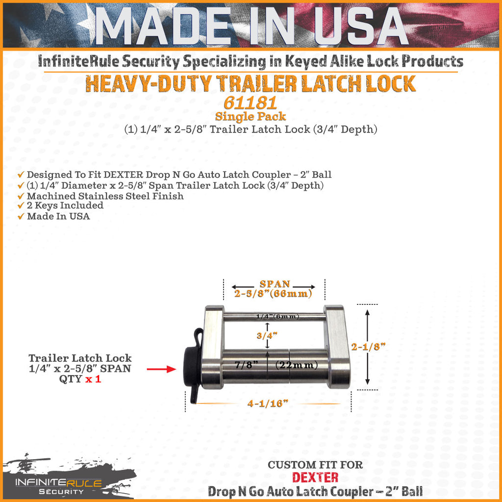 61181 | Trailer Latch Lock For DEXTER Drop N Go Auto Latch Coupler - 2" Ball