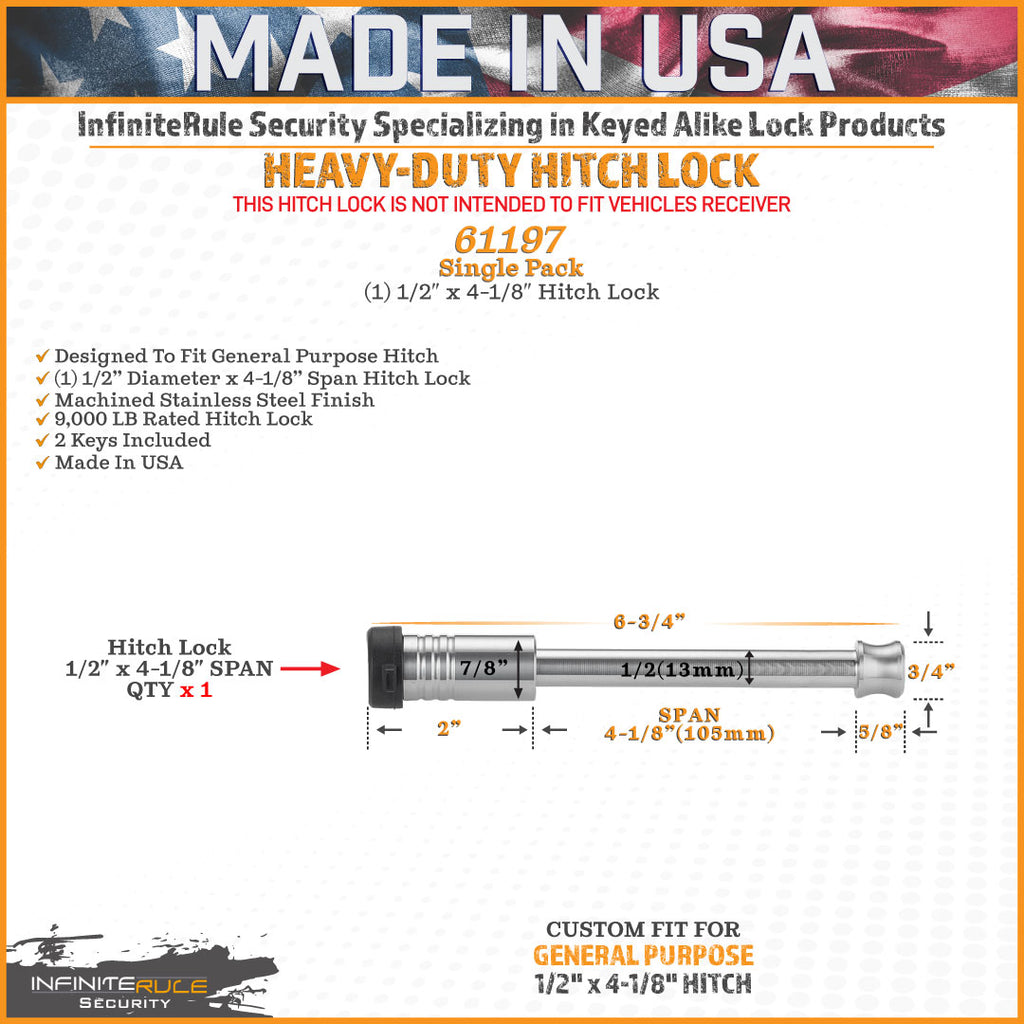 61197 | Hitch Lock For General Purpose Hitch - (1/2" x 4-1/8" Span) - DOES NOT FIT Vehicle Receiver