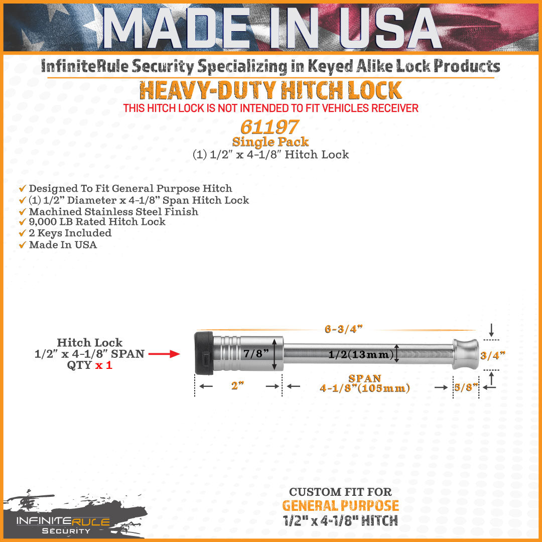 61197 | Hitch Lock For General Purpose Hitch - (1/2" x 4-1/8" Span) - DOES NOT FIT Vehicle Receiver