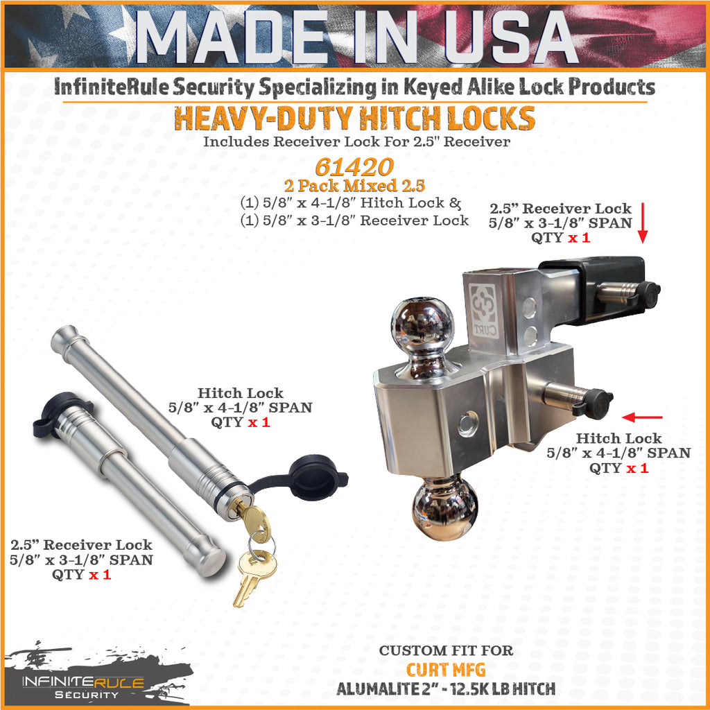 61420 | 2 Pack Mixed 2.5, Keyed Alike, Hitch Lock For Curt Alumalite Adjustable Hitch 2" 12.5K LB - Includes Lock For 2.5" Re