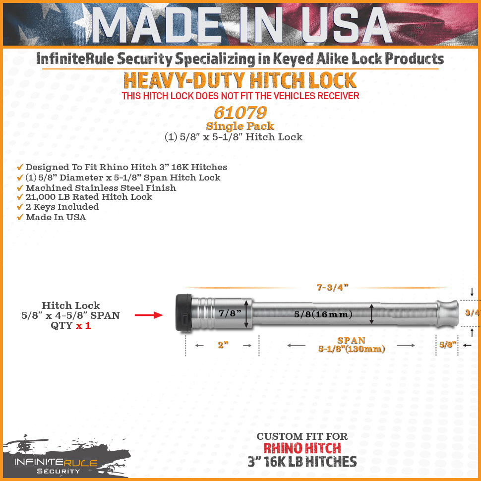 61079 | Hitch Lock For Rhino Hitch 3.0" 16K LB Adjustable Hitch - Fits Adjustable Ball Mount Only - DOES NOT FIT Vehicle Rece