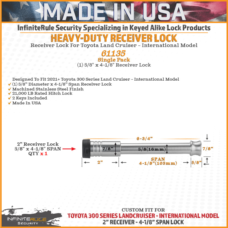 61135 | Receiver Lock For 2021+ Toyota 300 Series Land Cruiser