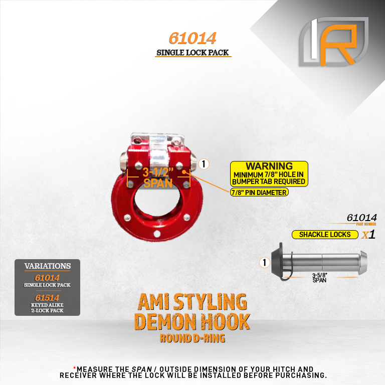 61014 | Shackle Lock For AMI Styling Demon Hook Round & Square D-Ring - DOES NOT FIT OTHER STYLE HOOKS & SHACKLES