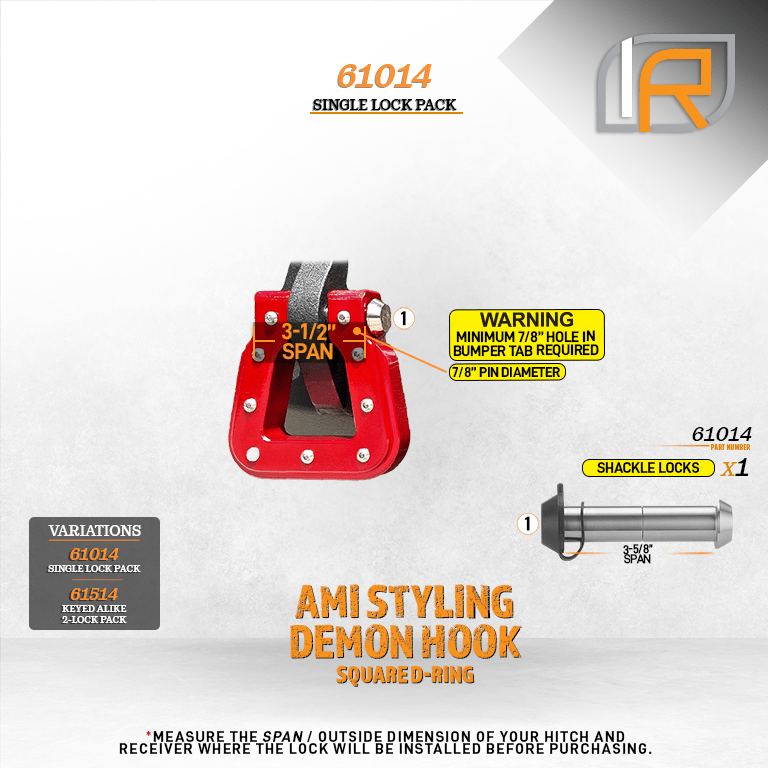 61014 | Shackle Lock For AMI Styling Demon Hook Round & Square D-Ring - DOES NOT FIT OTHER STYLE HOOKS & SHACKLES