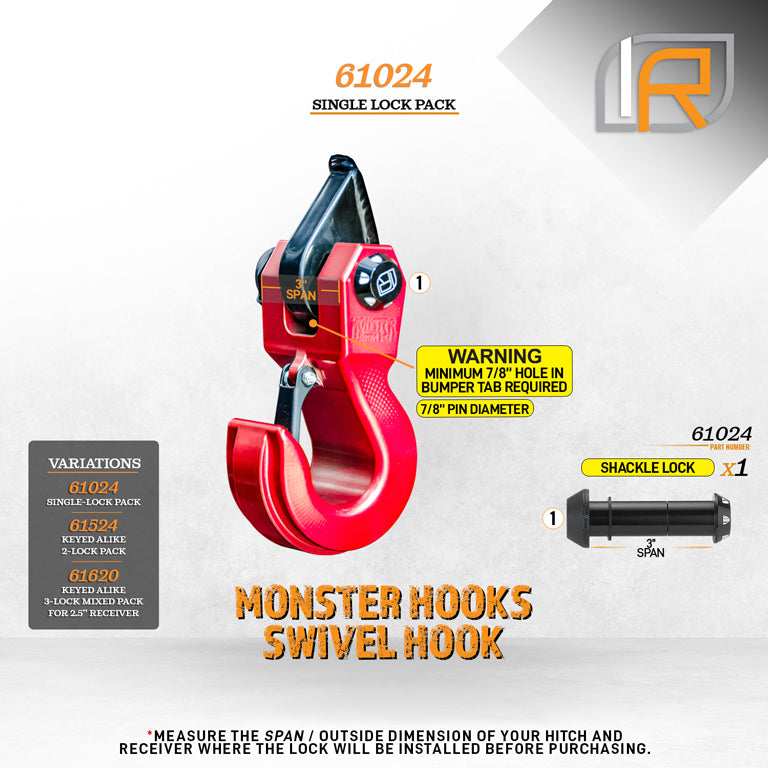 61024 | Hook Lock For Monster Hooks Swivel & HammerHead Hooks - Black Anodized Aluminum - DOES NOT FIT OTHER STYLE HOOKS & SH