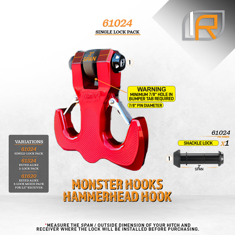 61024 | Hook Lock For Monster Hooks Swivel & HammerHead Hooks - Black Anodized Aluminum - DOES NOT FIT OTHER STYLE HOOKS & SH
