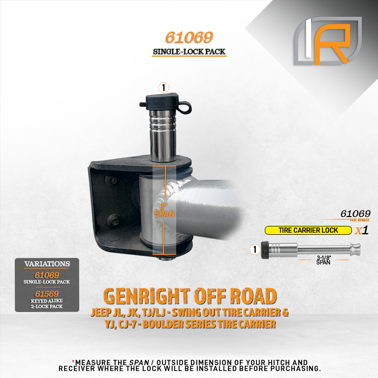 61069 | Spare Tire Carrier Lock For GenRight Offroad Swing Out Tire Carrier & Boulder Series Tire Carrier