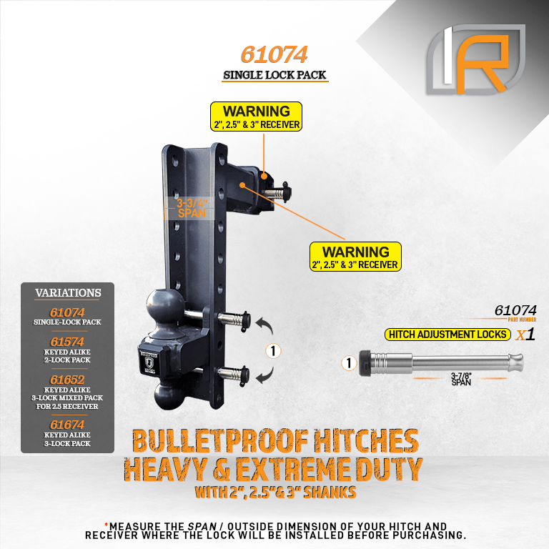 61074 | Hitch Lock For BulletProof 2.0", 2.5", & 3.0" Drop Hitch - Fits Adjustable Ball Mount Only - DOES NOT FIT Vehicle Rec