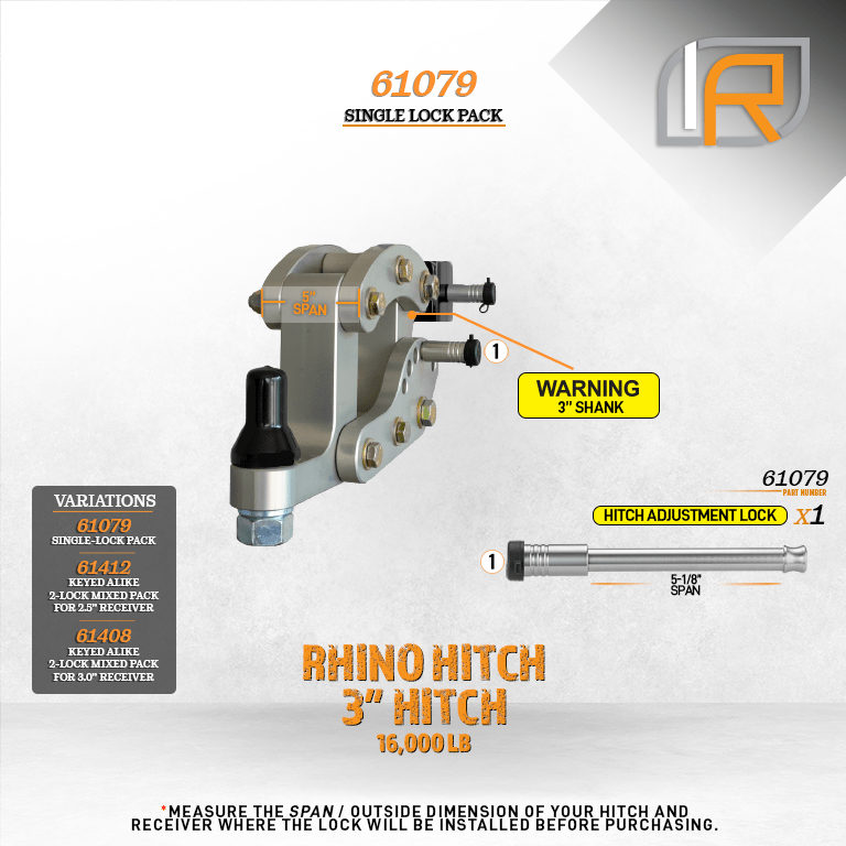 61079 | Hitch Lock For Rhino Hitch 3.0" 16K LB Adjustable Hitch - Fits Adjustable Ball Mount Only - DOES NOT FIT Vehicle Rece