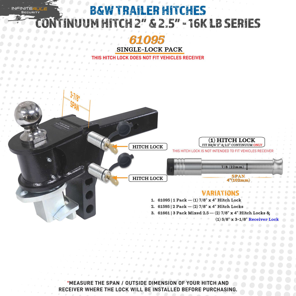 61095 | Hitch Lock For B&W 2.0" & 2.5" Continuum Hitch 16K LB - Fits Adjustable Ball Mount Only - DOES NOT FIT Vehicle Receiv
