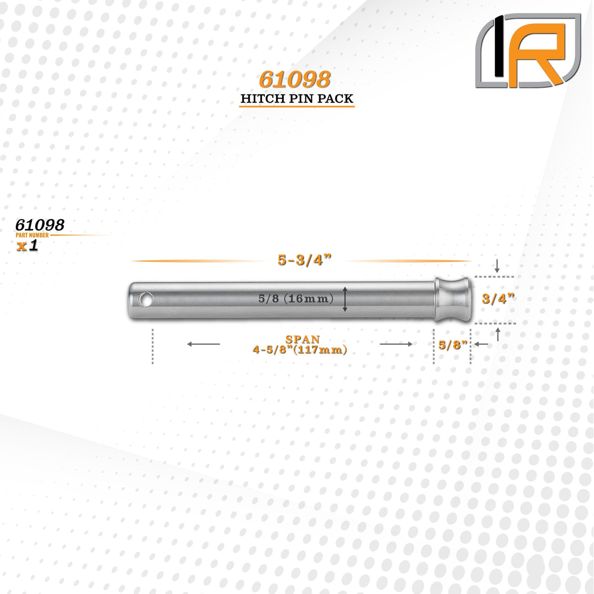 61098 | Hitch Pin For B&W 2.0" & 2.5" Tow & Stow 10K LB & 18K LB - Fits Adjustable Ball Mount Only - DOES NOT FIT Vehicle Rec