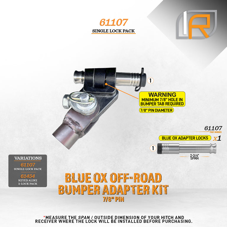 61107 | Tow Bar Lock For Blue Ox Aftermarket Bumper Tow Bar Adapter Kit - Fits Standard 7/8" Shackle Mount