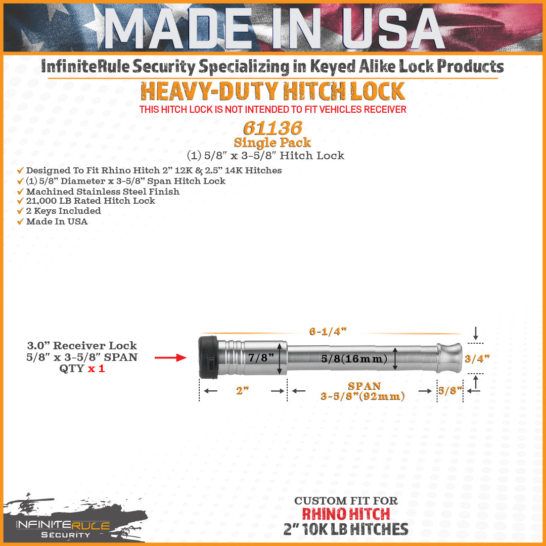 61136 | Hitch Lock For Rhino Hitch 2.0" 10K LB Hitch - Fits Adjustable Ball Mount Only - DOES NOT FIT Vehicle Receiver